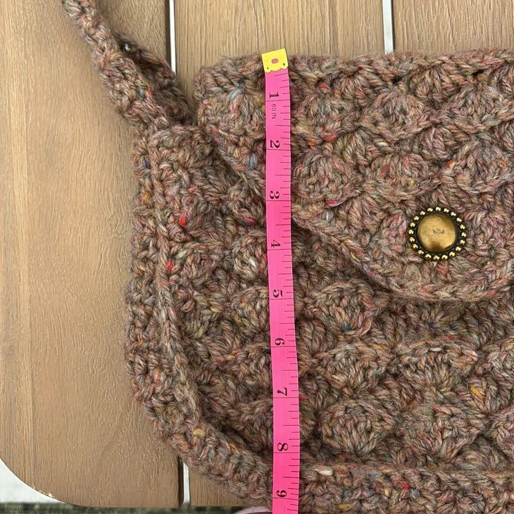 Vintage Handcrafted homemade speckle wool Brown Crochet Shoulder Bag purse EUC!